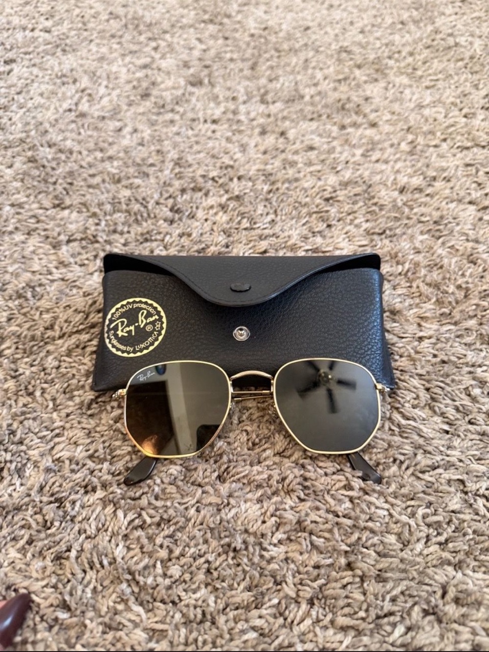 Ray-Ban Gold Frame Sunglasses with Black Lenses